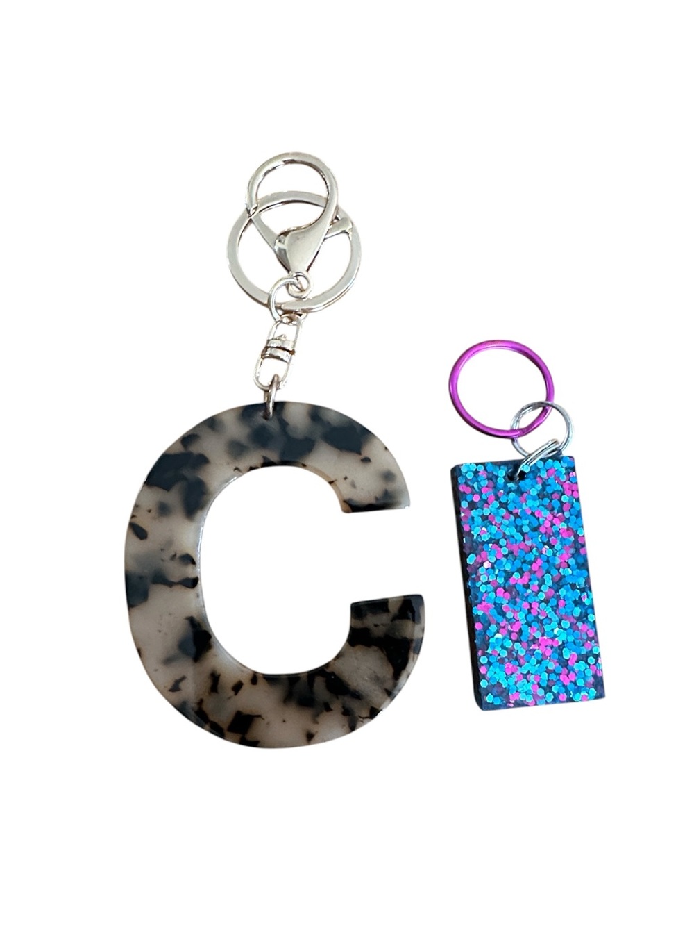 Tortoiseshell 'C' Keychain with Glitter Tag